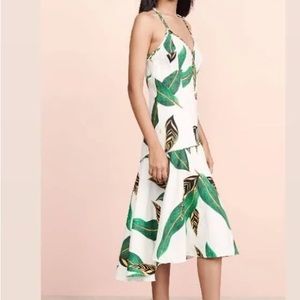 FARM RIO White Leaf Print Amazonia Midi Dress